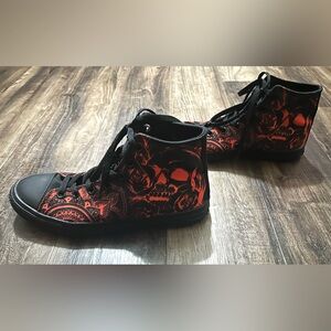 RAAD Red Skull Black Mandala High Top Sneakers Shoes,M7 W8.5 Urban Skate Grunge